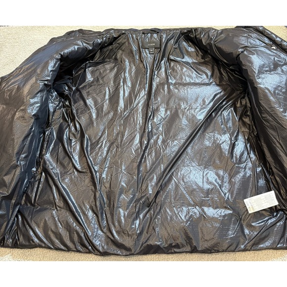 J.Crew Black Shiny Puffer Jacket Quilted Collar Snap Button Closure XL - Picture 14 of 16